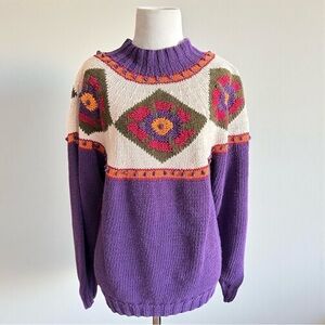 Vintage Grannycore Purple Pattern Crewneck Sweater